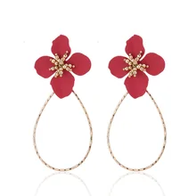 4 цвета, красный, белый цвет, цветок, серьги-гвоздики, капли воды, большой круг, круглые яркие серьги украшения для женщин
