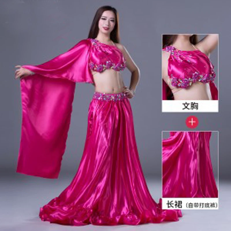

2018 Korea design OrientalDance Belly Dancing Costumes Sexy 2pieces Tos+Skirt with flowly Sleeves Dancing Competition Sets Dress