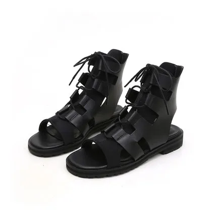 

2019 summer new students wild cross straps black high-top flat shoes women