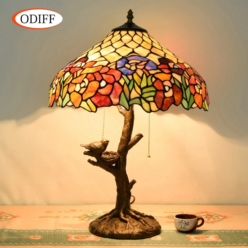 Eusolis 16-inch Stained Glass Vintage Table Lamp Classical Decorative Light Luminaria De Mesa Abajur Para Quarto Infantil | Лампы и