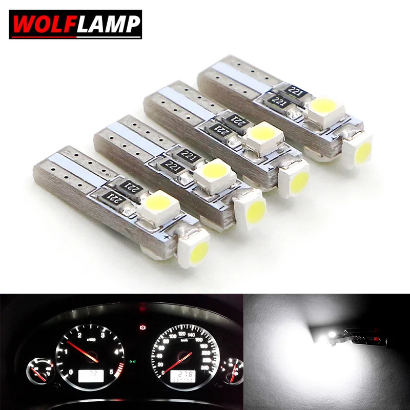 Wolflamp 4 шт. белый T5 светодиодный светильник 3528 3SMD автомобильные лампы на танкетке