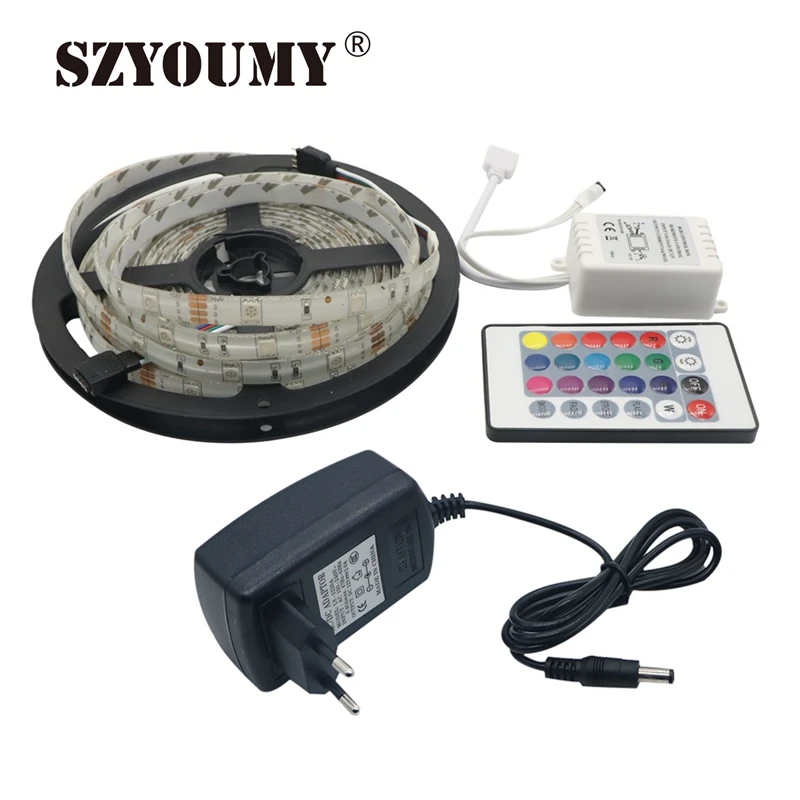 #Best SZYOUMY 5M LED Strip SMD 5050 Led Strip Light Waterproof RGB Flexible Strip Led Ribbon Diode Tape With IR Remote DC 12V Adapter