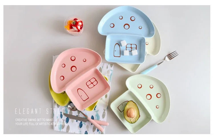 High temperature glaze children colored tableware cartoon shape lovely ceramic sub - plate mushroom plate children 's tableware High temperature glaze children colored tableware cartoon shape lovely ceramic sub - plate mushroom plate children 's tableware