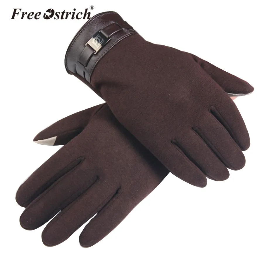 Мужские перчатки из страуса, зимние толстые перчатки для вождения с сенсорным экраном, теплые перчатки с бантиком, одноцветные эластичные перчатки L1825