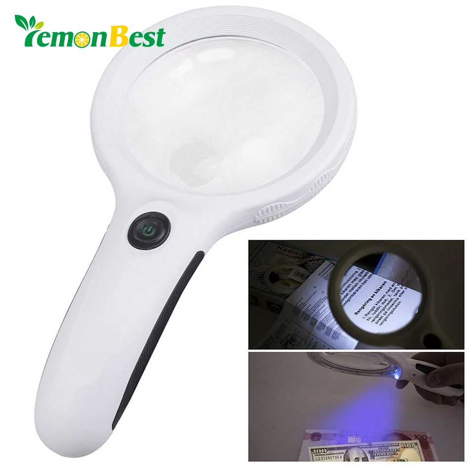 Buy 8LED Skid proof 10X Hand held Magnifier Magnifying Glass with Money Detect