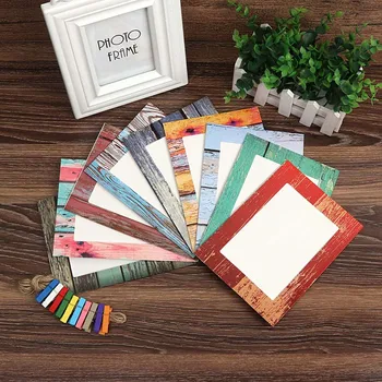 

9Pcs 7Inch DIY personality Wood Grain Wedding Birthday Party Picture Frame Hanging Rope Album Combination Photo Wall Home Decor