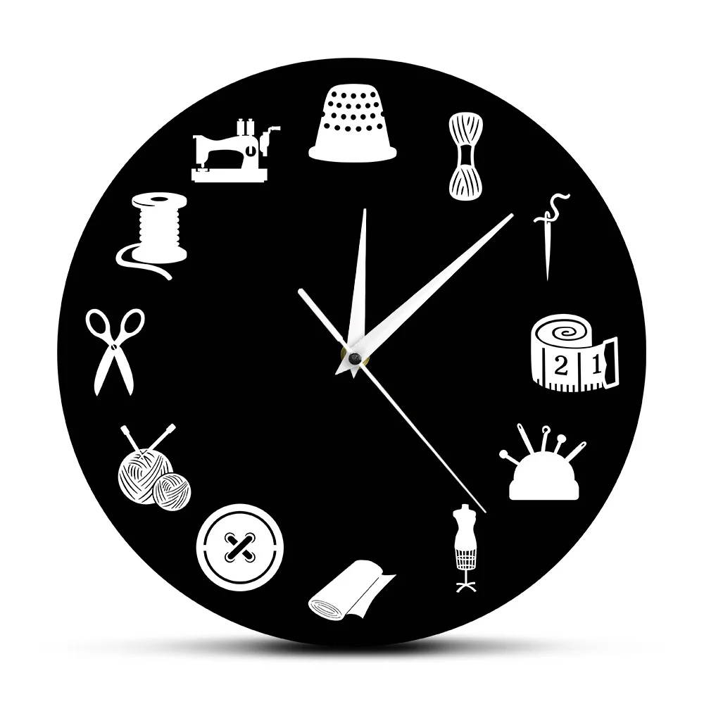 Современные настенные часы для шитья комнаты, профессиональные настенные часы, винтажные часы для портного магазина, знак Sewist, швея, подарок - Цвет: Черный