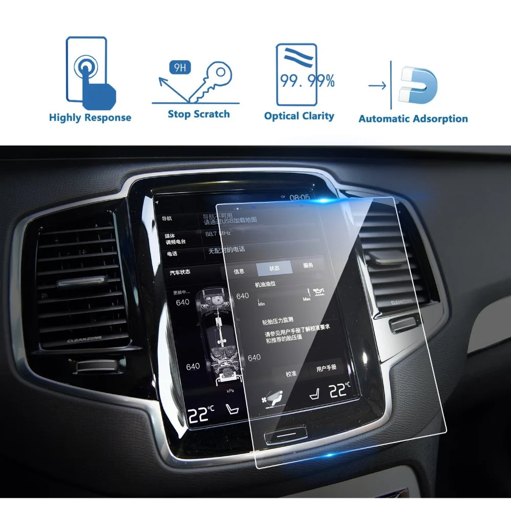 

180*135mm Car GPS Navigation Tempered Glass Screen Protector Sticker for Volvo XC90 S90 2015-2017 Screen Protective Film