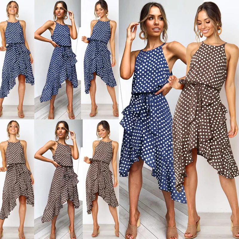 

O-neck Sleeveless Casual Dress Women wave pointElegant Retro Dot Print Summer Dress fashion Large Women