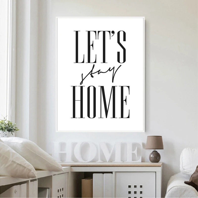 Lets Stay Home Quote Canvas Painting Wall Decor