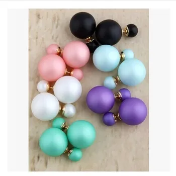 new fashion Cheap Price Fashion Double Sides Matt Candy Color Round Ball Stud Earrings For Lady free shipping crystal jewelry