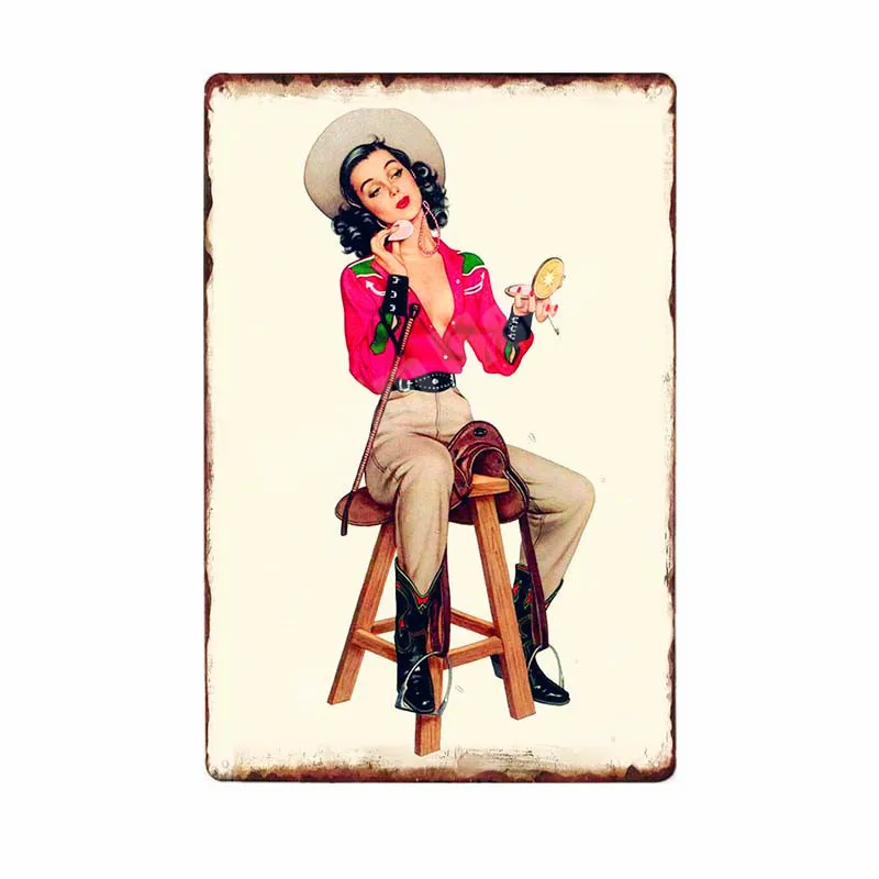 Pin Up Girl Metal Tin Signs Sexy Lady Vintage Poster Sweet Pickin Art Painting Craft Pub Bar Club Garage Home Wall Decor N292 - Color: P