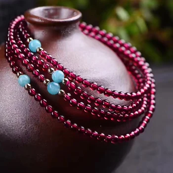 

Wholesale Red Wine Natural Garnet Stone Bracelets Beads With Blue Tianhe Beads Lucky for Women Gift Crystal Bracelets Jewelry