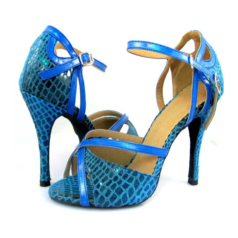 Brand Professional Latin Dance shoes Blue/Gold/Red Snake Print PU 5 9cm