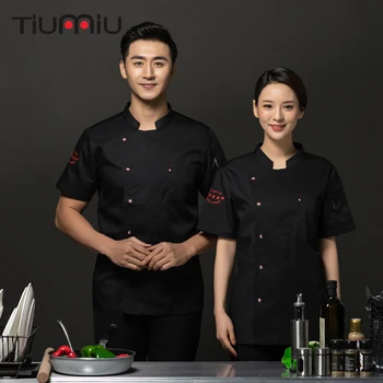 

2019 new Chef jacket embroidered stars catering Short Sleeve Cook Pub coffee Waiter Waitress Cafe Bakery Summer Work Clothes