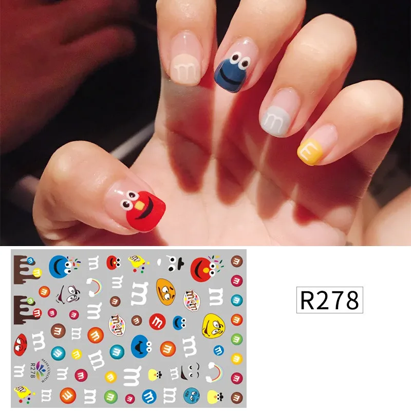 New Snoopy nail sticker mm bean summer small fresh flowers cartoon character stickers nail patch Cute nail sticker - Цвет: R278