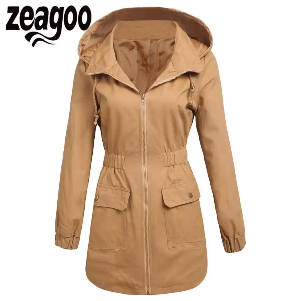 zeagoo Anorak Long Sleeve Hooded Elastic Waist Military Women Jackets