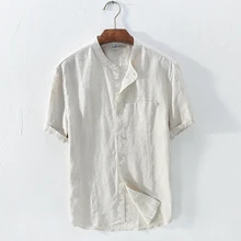 Новое поступление короткий рукав Льняная мужская рубашка брендовая повседневная мужская рубашка Летняя льняная одежда Рубашки мужские camisa masculina