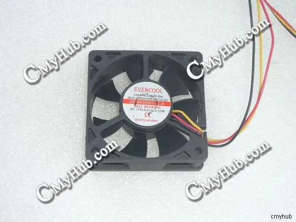 Подлинный для EVERCOOL EC6020H12CA DC12V 0.21A 3-контактный 3-проводной 6020 60X60X20MM охлаждающий