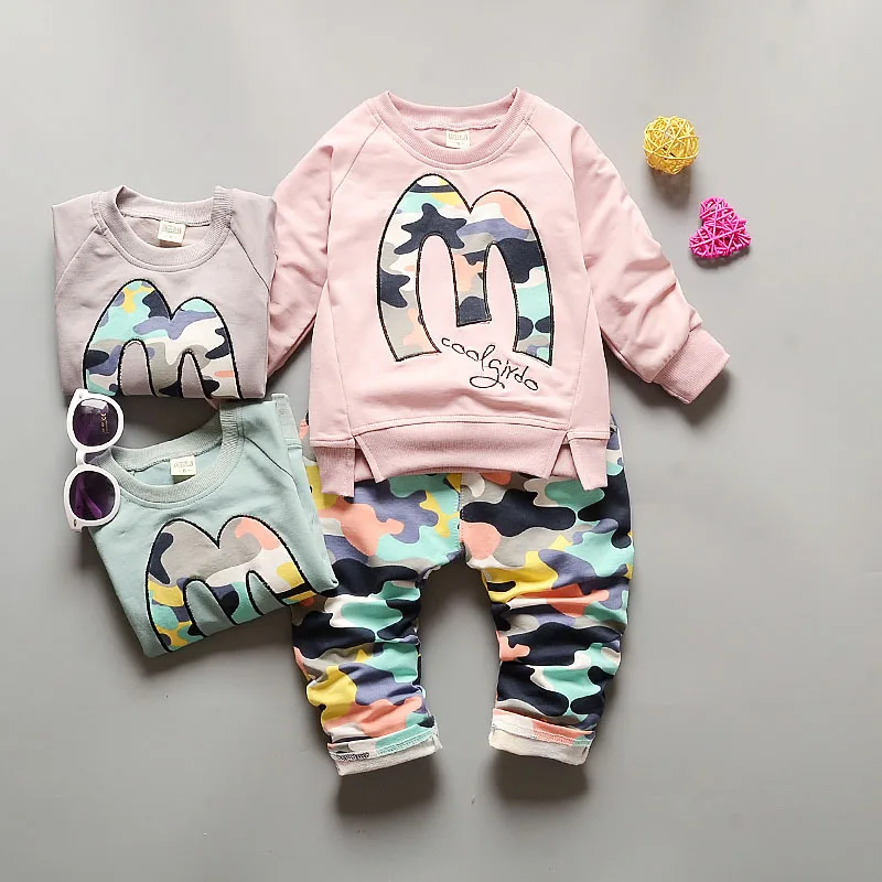

Spring Baby Boys Suits M Printed Shirts + Camouflage Pants Kids Clothing Newest Toddler Boy Clothes