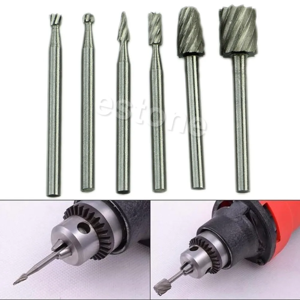 6pc HSS Routing Router Bits Set Grinding Bits Burr Milling for Power Rotary Tool 