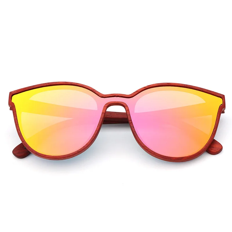 Новое дизайнерское деревянное солнцезащитное стекло es для женщин и мужчин, поляризованные линзы Ретро винтажное солнцезащитное стекло высокого качества UV400 - Цвет линз: Pink lens