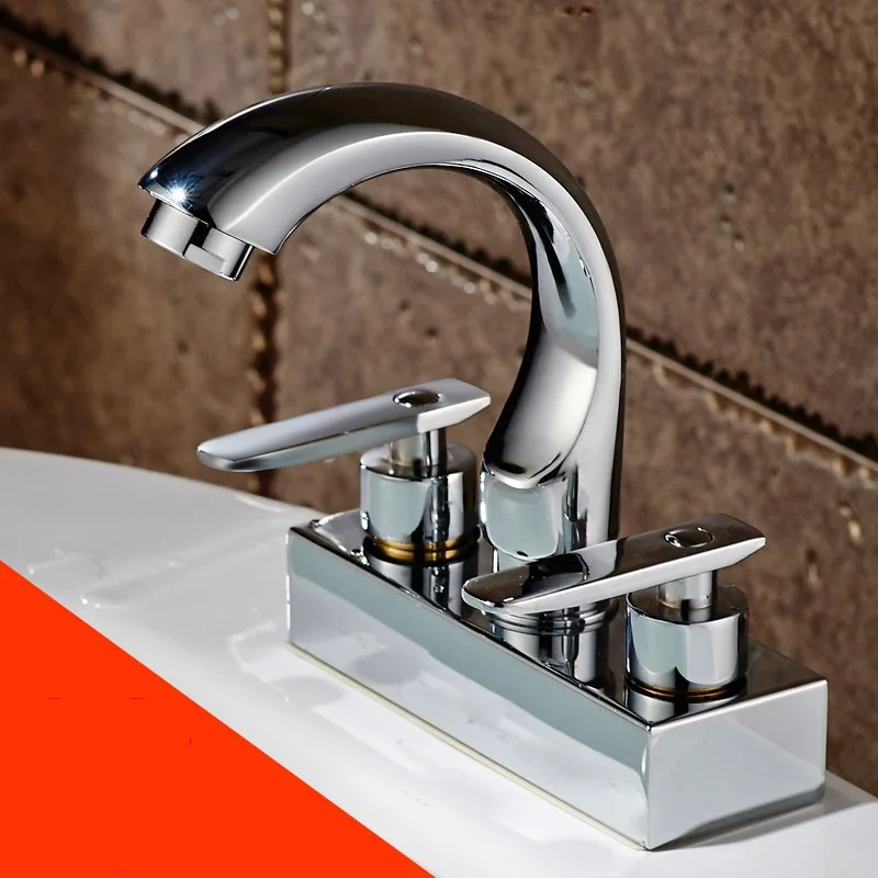 

Vidric Chrome Plated Brass Deck Mounted Dual Handles Dual Hole Hot Cold Mixer Tap Bathroom Vessel Sink Basin Faucet FreeShipping