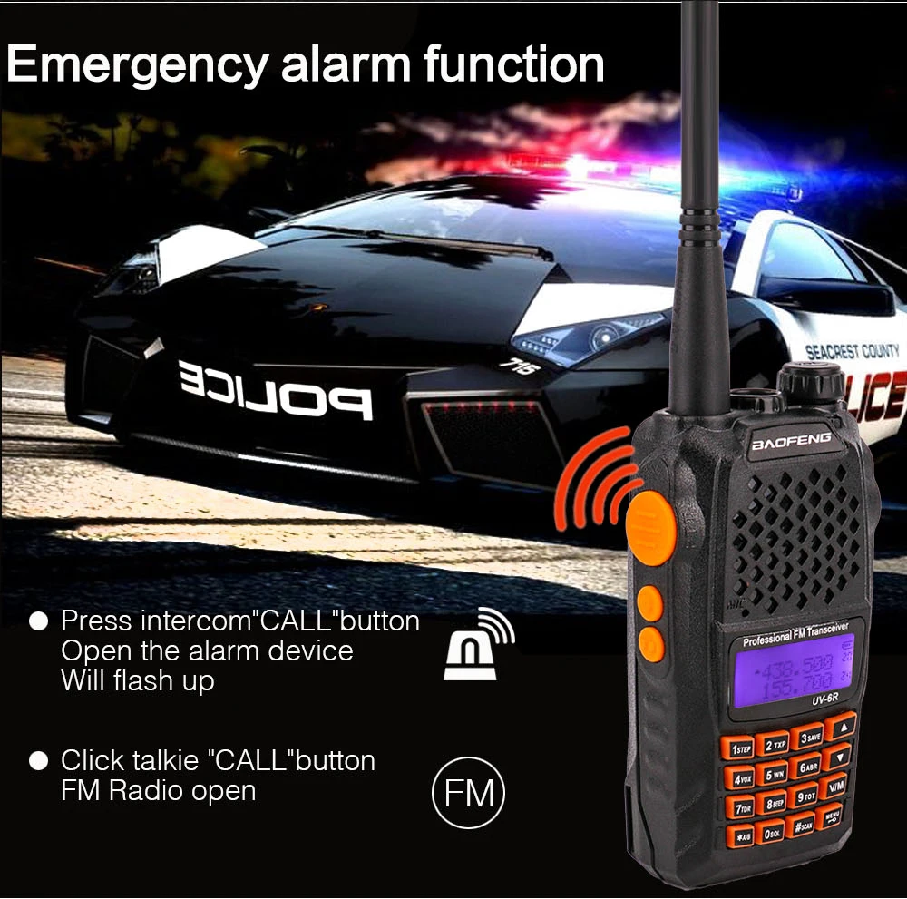BAOFENG UV-6R VHF UHF Handheld Interphone with LCD Receiver 128 Chs 1750Hz Call Tone CB Radio DTMF Encode Emergency Alarm VOX (7)