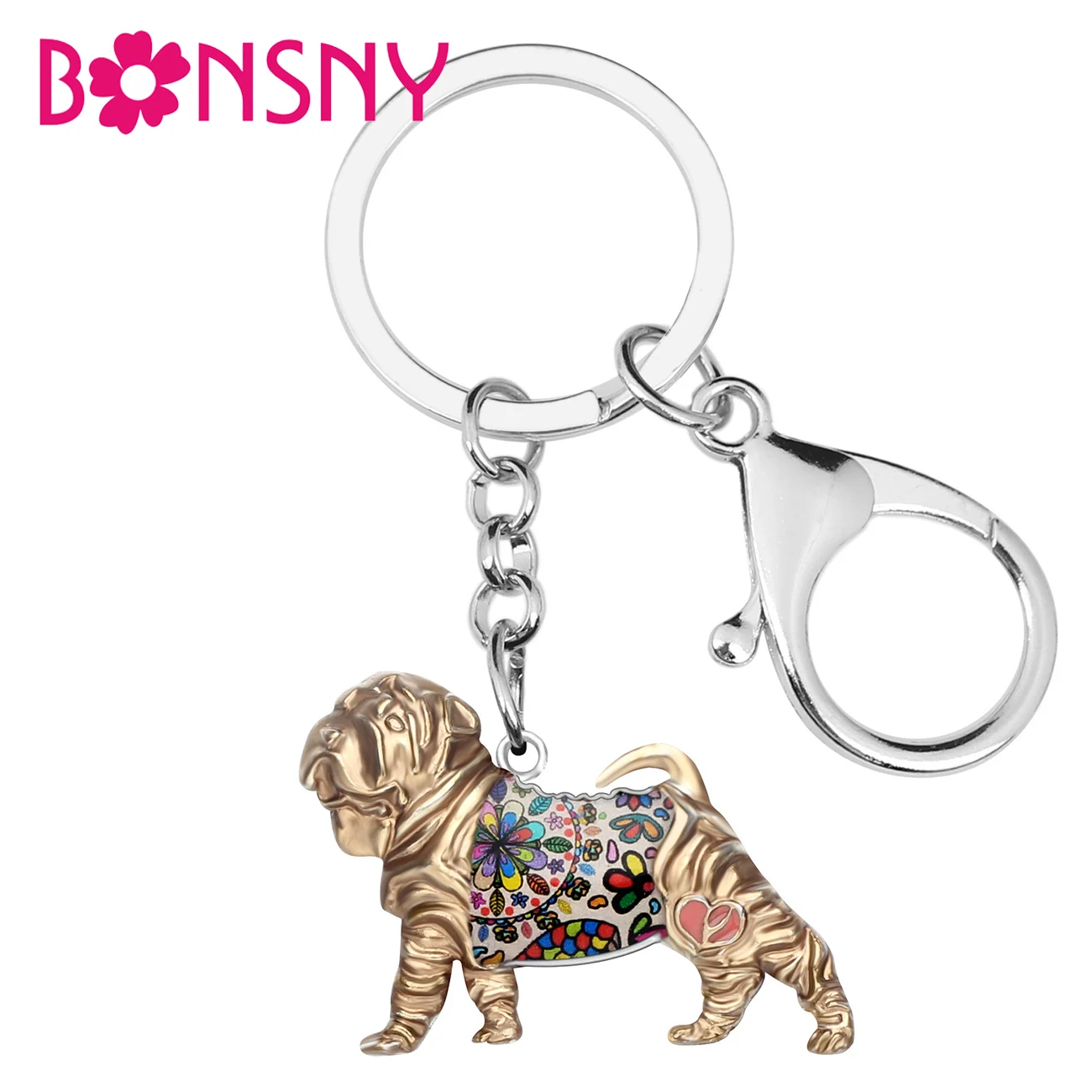 Bonsny Enamel Alloy Chinese SharPei Dog Keychains Key Chains Ring Cute