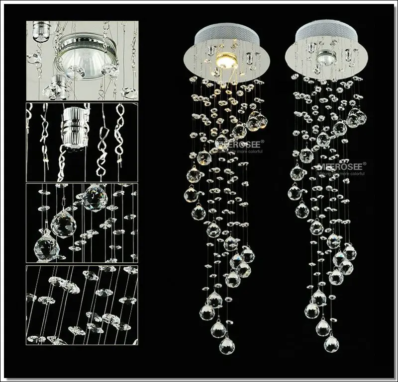 

Spiral Crystal Chandelier Light Fixture  Flush Mounted Crystal Lustre stairs porch aisle hallway Light