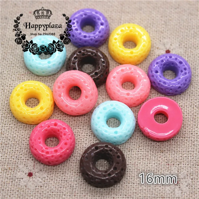 

30pcs 16mm Mix Colors Resin Donuts Flatback Cabochon Simulation Food Art Supply Decoration Charm Craft