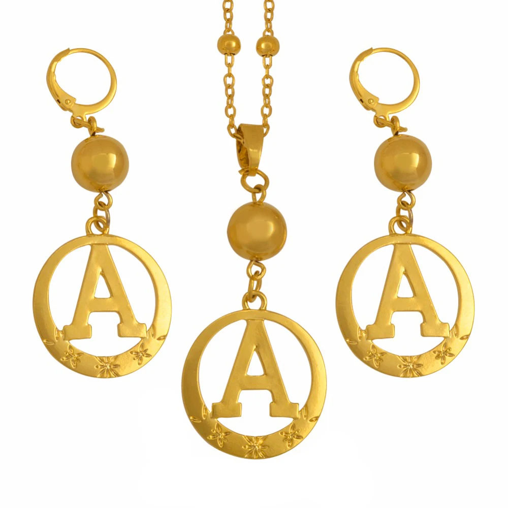 Gold Color Beads Round English Letter A to Z Alphabet
