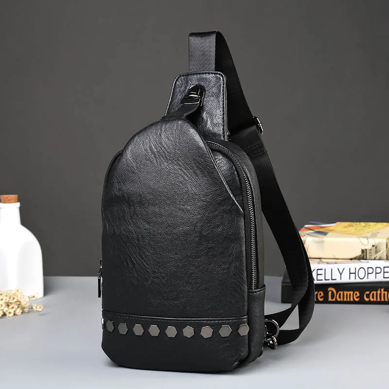 trend of Korean men Crossbody Bag and chest rivet trend six star tide package bags chest