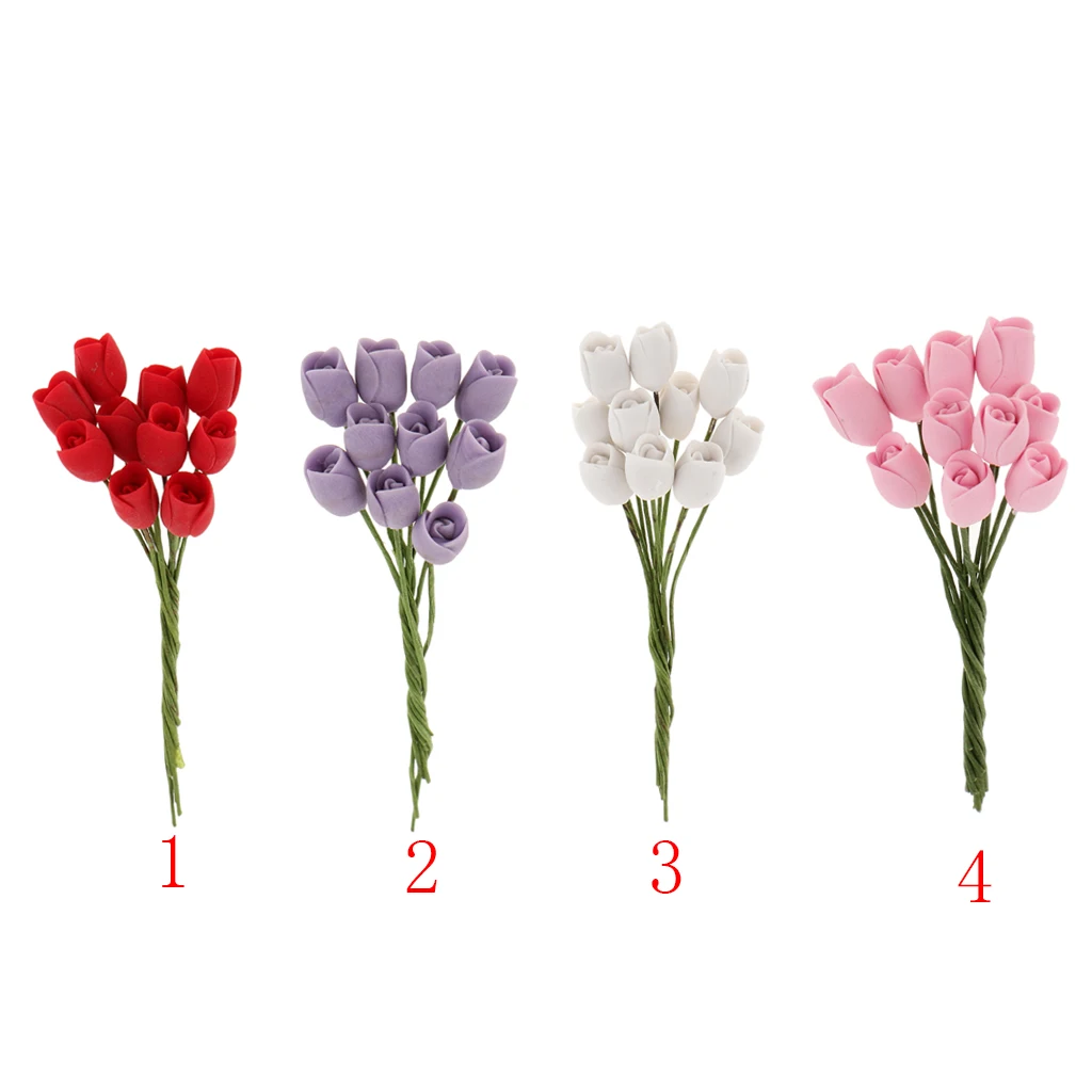 1:12 Mini Purple Clay Tulips Flowers for Dollhouse Miniature Garden Accs