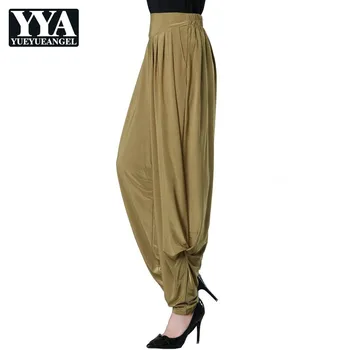 

Casual Korean Summer Thin Women High Waist Solid Harem Pants Elegant Fashion Full Length Pleated Female Plus Size Wide Leg Pants