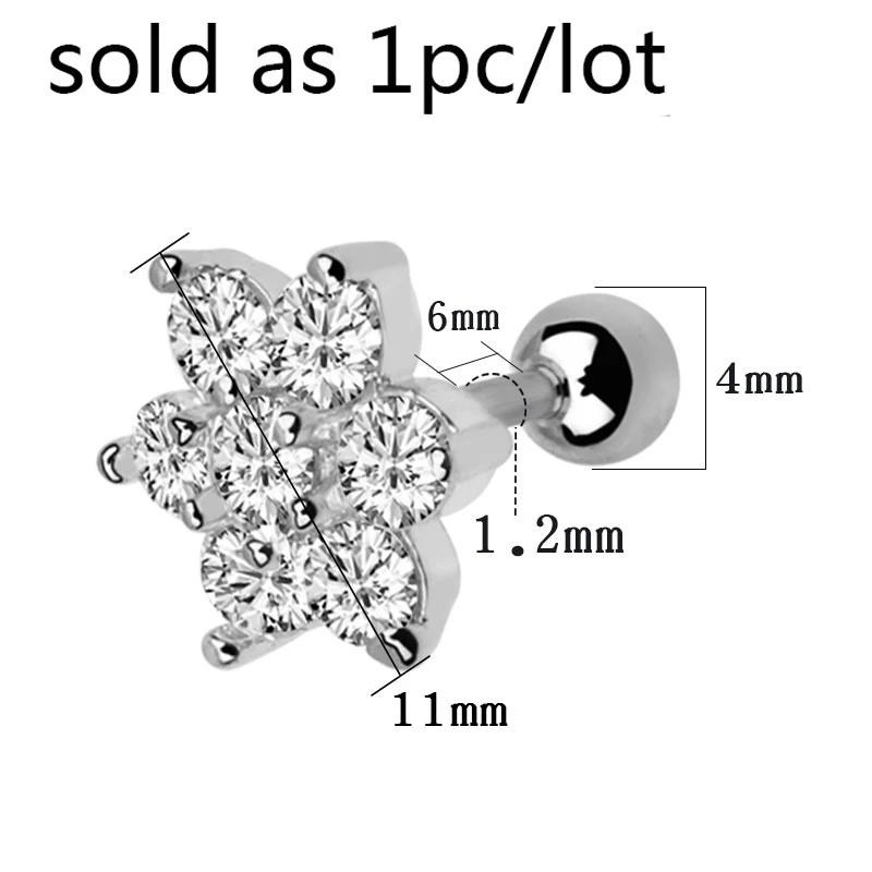 1PC Colorful Lip Stud Ring Steel Ear Tragus Cartilage Piercing Oreja Earring Ear Stud Flower Helix Sexy Body Piercing Jewelry 