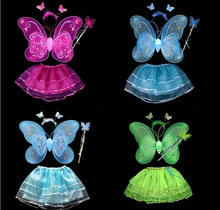 free shipping Hot Butterfly Wing Wand Headband Tutu Skirt Cosplay Costume For Fairy Girl Kid 8 colors free size