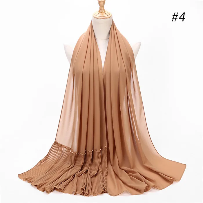 with pearl color4 Длинный шарф в стиле пэчворк, популярный шифоновый шарф с пузырьками, хиджаб с жемчужной складкой, шарф с швом, мусульманские шарфы - Цвет: with pearl color4