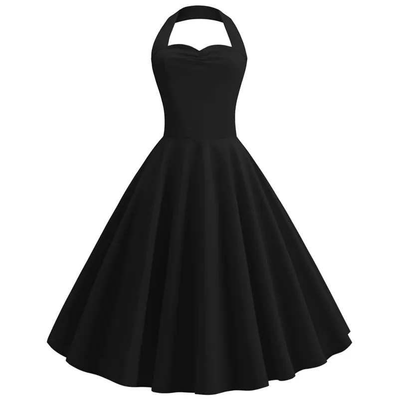 

HeyGalSing Women Summer Dress Audrey Hepburn Style Halter Rockabilly Vintage Dresses Retro 50s 60s Pin up Swing Casual Dress