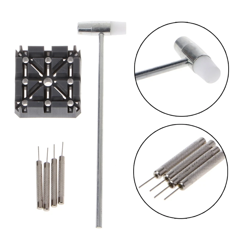 

6Pcs Watch Strap Holder Remover Kit Hammer Spring Bar Punch Pin Repair Tool Kit