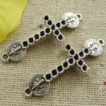 

Free Ship 132 pieces tibetan silver Jesus cross connectors 39x13mm #4669