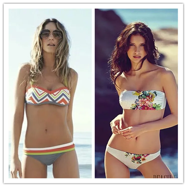 retro striped bikinis women white wavy floral bikini 2016 push up