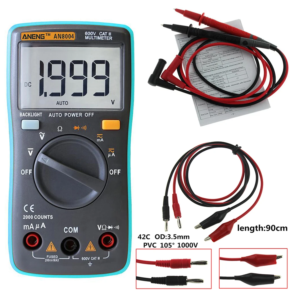 

1999 counts LCD digital multimeter AN8004 voltmeter ammeter resistance tester DC / AC 750 / 1000V and volt ohmmeter with cord