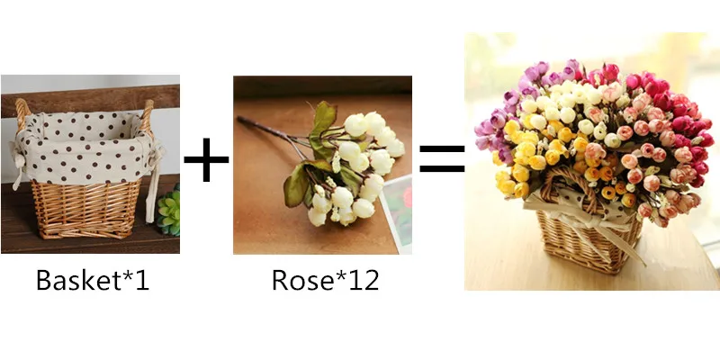 1 Набор искусственный маленький чайный цветок розы с ротангом Цветочная ваза в виде корзины для украшения дома реквизит для фотосессии Шелковый цветок в подарок