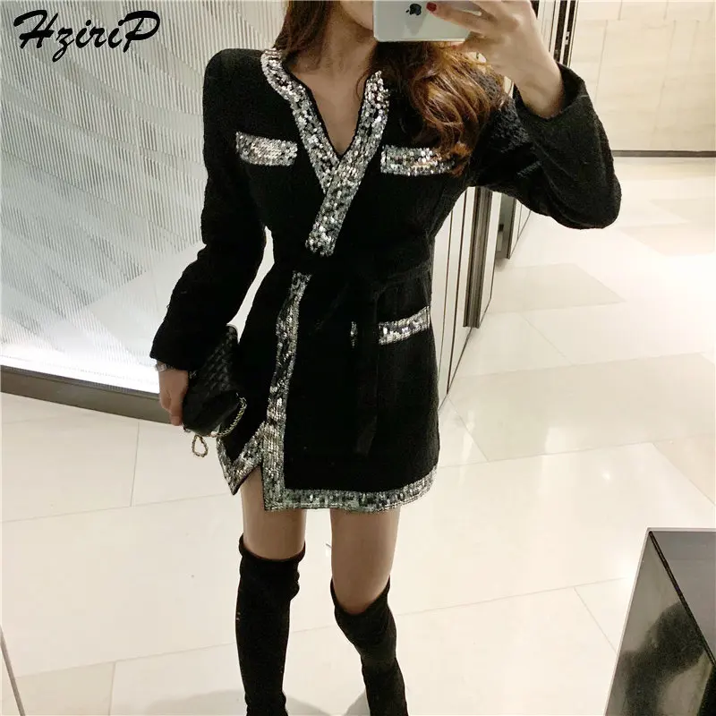 HziriP 2019 Vintage Elegant Cotton Dress Women New Spring Autumn Slim Fit Fresh Solid OL Party Dresses High Waist Sashes Belt | Женская