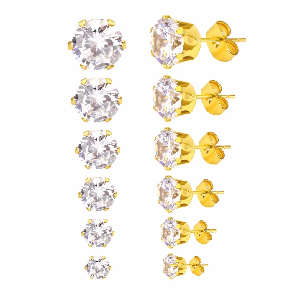 Серьги гвоздики LUXUKISSKIDS из нержавеющей стали с круглыми фианитами 3 10 мм|stud