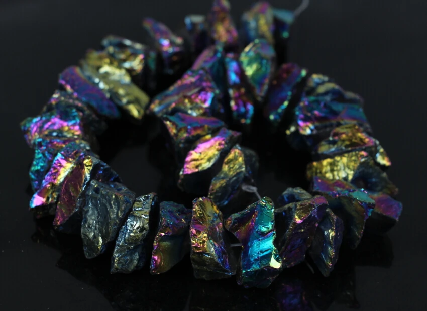 

15.5"Strand Large Size Rainbow Mystic Titanium Raw Crystal Quartz Rough Nugget Beads,Natural Crystal Cut Nugget Nacklace Beads