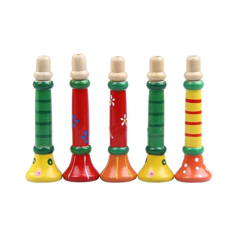 1 PCS Random Color Wooden Trumpet Toy Instrument Buglet Hooter Bugle