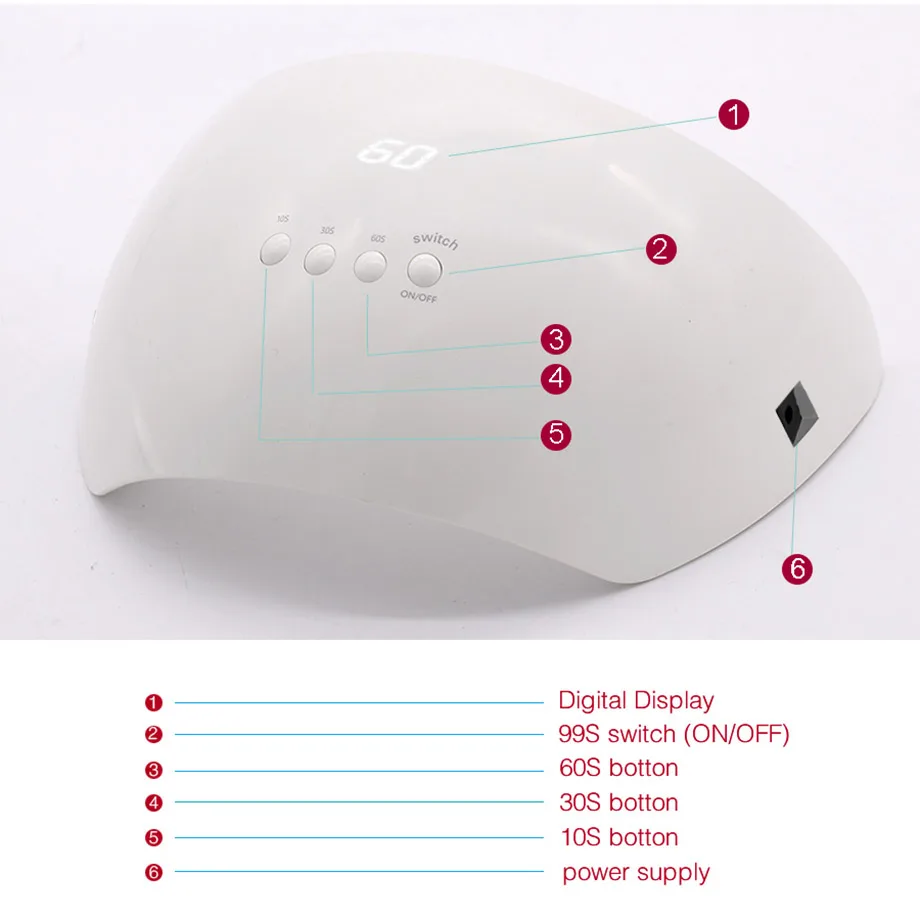 SUN6SE 36 Вт УФ светодиодный светильник для ногтей 18 светодиодный s Сушилка для ногтей лак машина для отверждения ногтей инструменты таймер 10 s/30 s/60 s кнопка