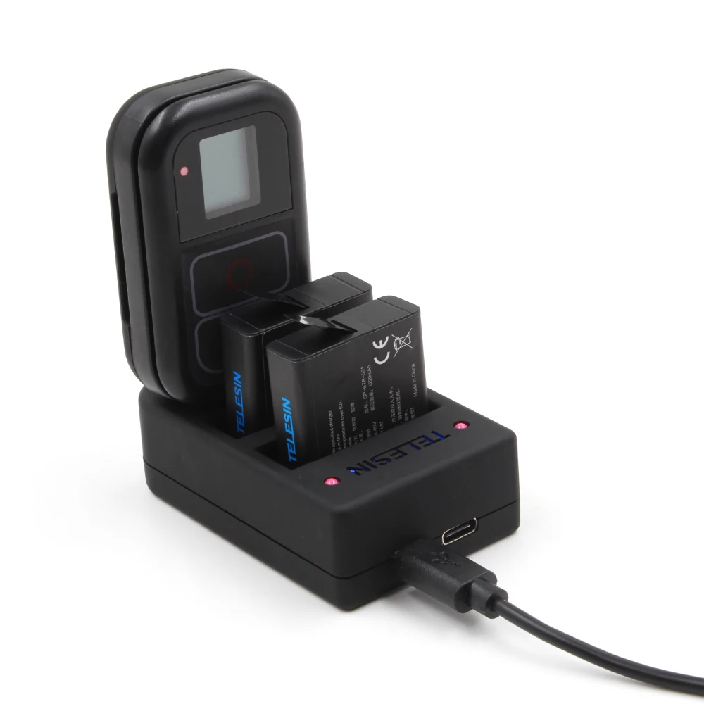 

TELESIN Universal 3 Channel USB 3 Slots Battery Charger WiFi Remote Control Charger 2 in 1 for GoPro Hero 6 5 4, Original Remote